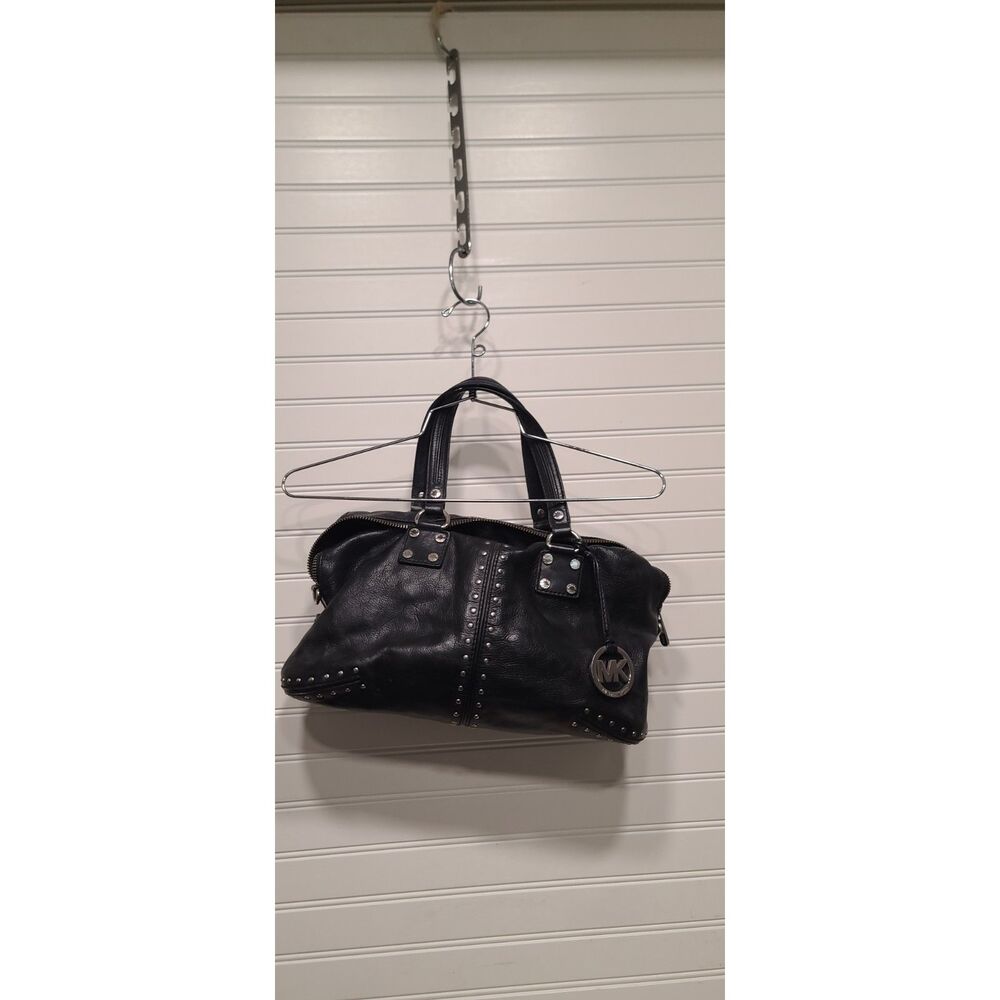 Michael Kors Black Leather Astor Studded Satchel Bag W/Silver Hardware - Picture 1 of 7